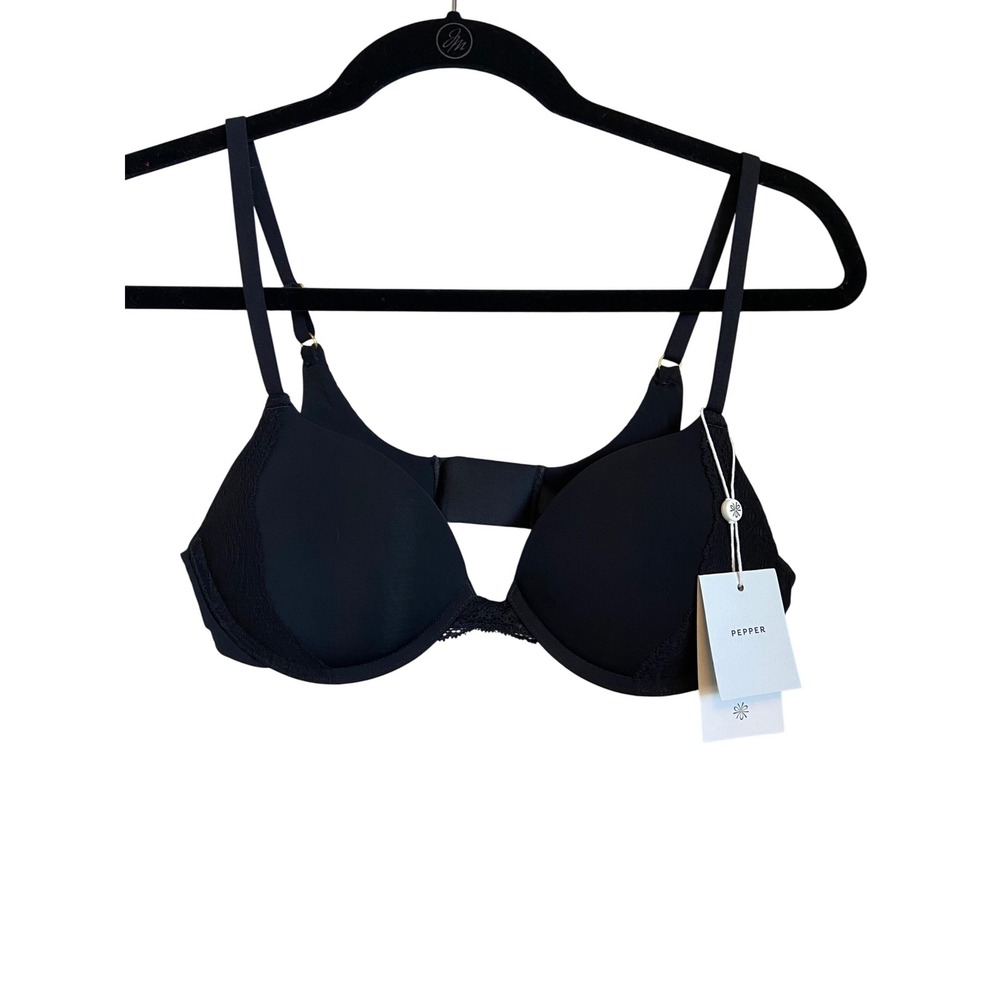Pepper Lace Lift Up Bra Black 36A Underwire No Gap Small Bust Lingerie New